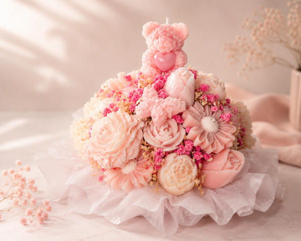 Kerzenstrauß Rosé Teddy