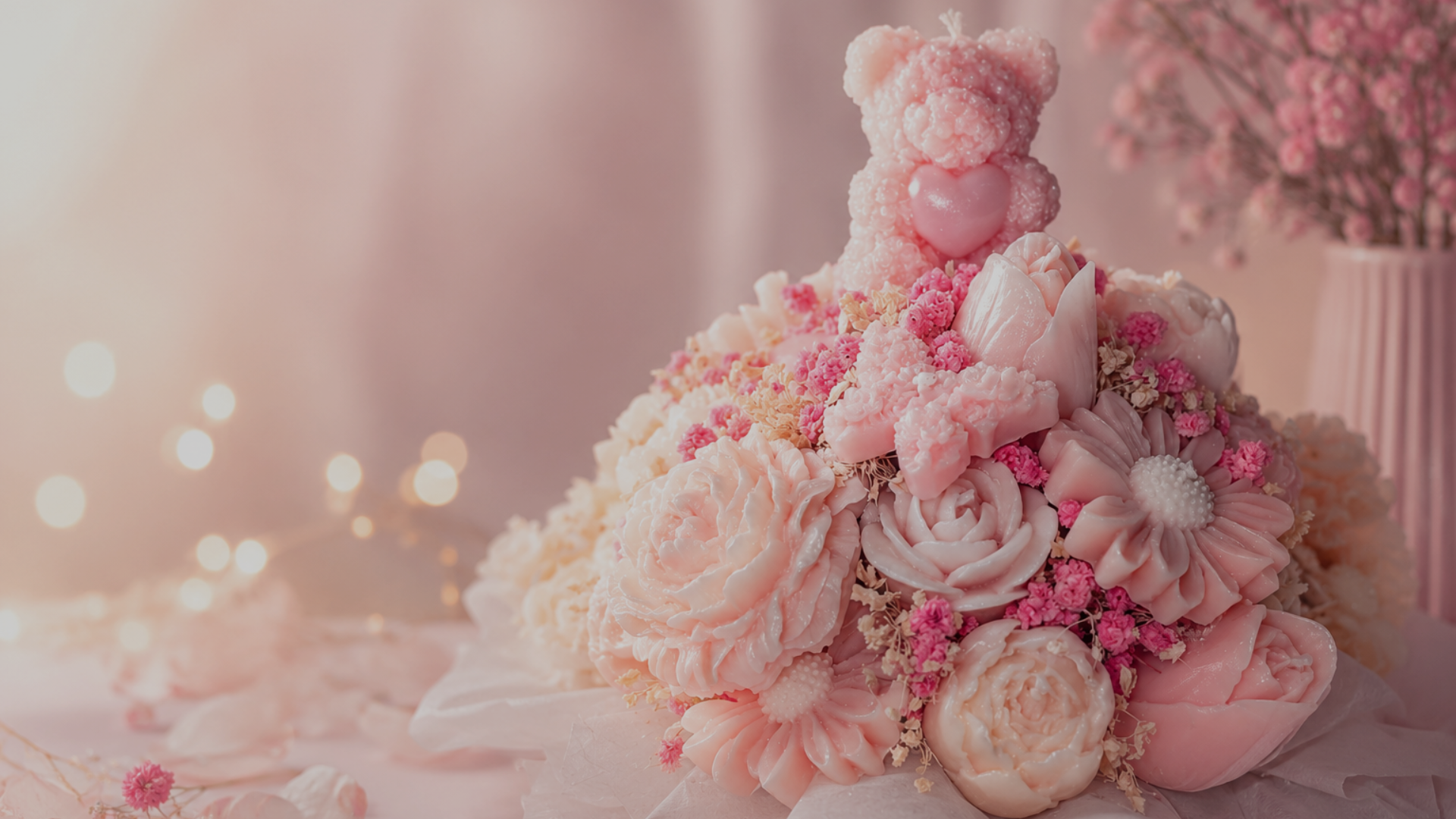 Kerzenstrauß Rosé Teddy
